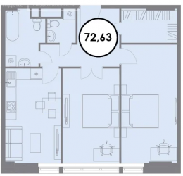 Двухкомнатная квартира 72.6 м²