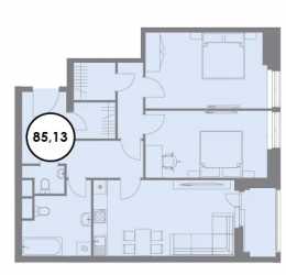Двухкомнатная квартира 85.1 м²