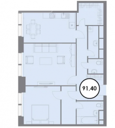 Двухкомнатная квартира 91.4 м²